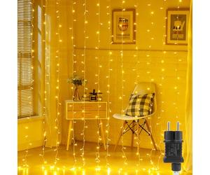Bigzom Rideau Lumineux LED 1x3m, 300 LEDs avec Minuterie et 8 Modes, Etanche IP65 pour interieur et Exterieur,Noel,Jardin,Fete, Mariage(Blanc Chaud)