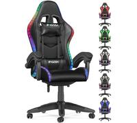 Bigzzia Chaise Gaming avec éclairage LED Effets,Dossier Hauteur Réglable, Fauteuil Gaming LED avec Lombaire&Appui-Tête Appui,Chaise de Bureau Adultes Enfants