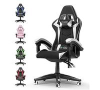 bigzzia Chaise Gaming,Ergonomique PU Cuir Chaise Bureau,Hauteur Réglable,avec Lombaire&Appui-Tête Appui,Dossier Inclinable à 155°,Fauteuil Gaming Adultes Enfants (Blanc)