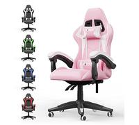 Bigzzia Ergonomique Chaise Gaming, 90-155° PU Cuir Chaise Bureau(Rose) | Hauteur Réglable, avec Lombaire&Appui-Tête Appui, Linkage armrest, Charge 150 kg, Fauteuil Gamer pour Adultes Enfants