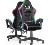 bigzzia Ergonomique Chaise Gaming avec éclairage LED Effets, Dossier Hauteur Réglable, Fauteuil Gaming LED avec Lombaire&Appui-Tête Appui, Chaise de Bureau Adultes Enfants (avec LED Effets, Noir)