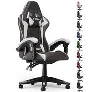 bigzzia Ergonomique Chaise Gaming, Fauteuil Gaming,Hauteur Réglable, avec Coussin Lombaire et Appui-Tête, Fauteuil Gamer Confortable pour Adultes, Filles et Garçons (sans LED Effets, Blanc)