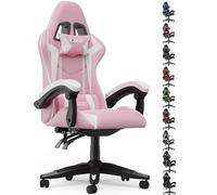 bigzzia Ergonomique Chaise Gaming, Fauteuil Gaming,Hauteur Réglable, avec Coussin Lombaire et Appui-Tête, Fauteuil Gamer Confortable pour Adultes, Filles et Garçons (sans LED Effets, Rose)