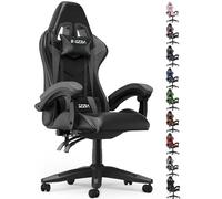 bigzzia Ergonomique Chaise Gaming, Fauteuil Gaming,Hauteur Réglable, avec Coussin Lombaire et Appui-Tête, Fauteuil Gamer Confortable pour Adultes, Filles et Garçons (sans LED Effets, Gris)
