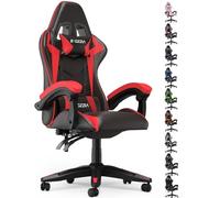 bigzzia Ergonomique Chaise Gaming, Fauteuil Gaming,Hauteur Réglable, avec Coussin Lombaire et Appui-Tête, Fauteuil Gamer Confortable pour Adultes, Filles et Garçons (sans LED Effets, Rouge)
