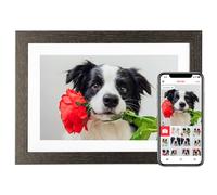 BIHIWOIA Cadre photo numérique Frameo 25,4 cm, Wi-Fi 32 Go, écran tactile IPS 1280 x 800, rotation automatique, diaporama, envoi de photos/vidéos via une application gratuite (cadre en bois noir)