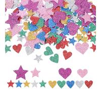 BIHUIZ Lot de 320 autocollants en mousse pailletée, en forme d'étoile et de cœur, multicolores, autocollants, en caoutchouc mousse, pour enfants, décoration murale, bricolage