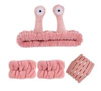 Biiange Joli bandeau en peluche en forme d'escargot en peluche, bandeau extensible et pliable pour femmes et filles, pour se laver le visage ou le maquillage du visage (4 pièces, 1 lot, rose)
