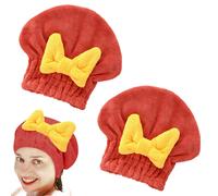 Biiange Lot de 2 bonnets de bain et de s chage avec n ud papillon, r utilisables et moelleux, pour spa, h tel, maison (rouge vin)