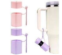 Biiange Lot de 2 manchons portables en silicone pour rouge à lèvres avec chaîne à billes pour baume à lèvres Stanley Cup - Accessoires de voyage (rose, violet)