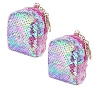 Biiange Lot de 2 porte-monnaie à paillettes roses avec fermeture éclair pour le shopping, les voyages, les fêtes (rose), rose, Porte-clés mini sac à dos pailleté