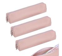 Biiange Lot de 3 mini trousses à crayons fines en cuir avec fermeture éclair, pour bureau, travail, voyage, adultes (rose)