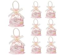 Biiange Lot de 8 petits sacs cadeaux à motif floral avec poignée, pour anniversaire, mariage, mariage (rose)