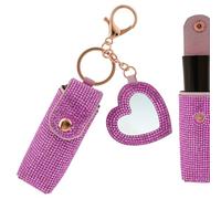 Biiange Organisateur de rouge à lèvres, porte-clés, étui à rouge à lèvres en strass avec miroir, étui pour baume à lèvres, étui en cuir pour rouge à lèvres, sac de gloss à lèvres pour extérieur, fête,