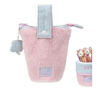 Biiange Trousse à crayons sur pied, trousse à crayons en peluche, grande capacité, porte-stylos portable avec sangle à bouton amovible, trousse à crayons kawaii, trousse de rangement pour papeterie