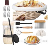 Biigdan 21 Pièces Kit Pain au Levain avec 25cm Ovale et 23cm Rond Corde en Coton Pliable Banneton, Kit Pain avec 650ml Bocal Levain,Sourdough Starter Kit pour Pâtissiers Débutants et Expérimentés