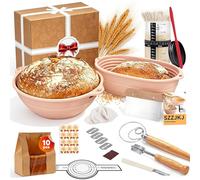 Biigdan 24 Pièces Kit Pain au Levain avec 25cm Ovale et 23cm Rond Silicone Pliable Banneton,Kit Pain avec 650ml Bocal Levain,Sourdough Starter Kit pour Pâtissiers Débutants et Expérimentés