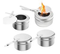 Biigdan 4 Pièces Acier Inoxydable Brûleur à Alcool avec Couvercle,Détachable Récipients à Pâte Combustible,Brûleur à Fondue Portable,Réchaud à Alcool pour Camping, Randonnée, Cuisine, Thé, Café