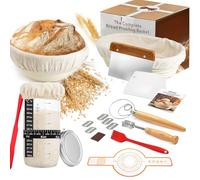 Biigdan Banneton Panier Fermentation Kit-17 Pièces, 2 Banneton pour Pain（25CM Ovale & 23CM Rond）,650ml Bocal Fermentation,Kit Complet Démarrage Pain,Accessoires Boulangerie pour Débutants,Boulangers
