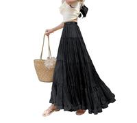 BiilyLi Femme Longue Jupe Taille Haute Boheme A-Ligne Casual Plage Mariage Maxi Jupe Noir L
