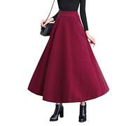 BiilyLi Femmes Vintage Élégant Longue Jupe en Laine Haute Taille Automne Hiver Mode Chaude Couleur Unie Taille élastique Maxi Jupes (S (Taille: 64 cm), Vin Rouge)