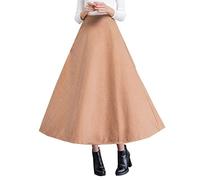 BiilyLi Femmes Vintage Élégant Longue Jupe en Laine Haute Taille Automne Hiver Mode Chaude Couleur Unie Taille élastique Maxi Jupes (XXL (Taille: 80 cm), Kaki)
