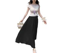 BiilyLi Jupe Longue Femme ete Élégant Taille Haute A-Ligne Boheme Plage Mariage Midi Jupe Noir S