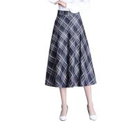 BiilyLi Jupe Longue Femme Haute Taille Élégant Carreaux Hiver Jupe en Laine Chaud A-Line Midi Jupe Plissée Blue M