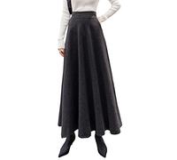 BiilyLi Jupe Longue Femme Hiver Élégant Carreaux Haute Taille Maxi Jupe en Laine A-Line Taille élastique Skirt 1955 Gris Foncé -M
