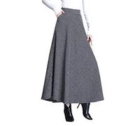 BiilyLi Jupe Longue Femme Hiver Élégant Carreaux Haute Taille Maxi Jupe en Laine A-Line Taille élastique Skirt 1951 Noir -M