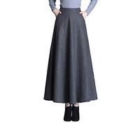 BiilyLi Jupe Longue Femme Hiver Élégant Carreaux Haute Taille Maxi Jupe en Laine A-Line Taille élastique Skirt 1951 Gris Foncé -XL