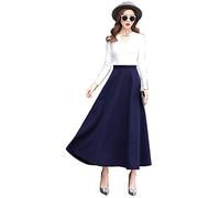 BiilyLi Jupe Longue Femme Hiver Élégant Carreaux Haute Taille Maxi Jupe en Laine A-Line Taille élastique Skirt 1955 Bleu Marine -M