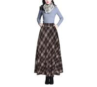 BiilyLi Jupe Longue Femme Hiver Élégant Carreaux Haute Taille Maxi Jupe en Laine A-Line Taille élastique Skirt Marron -3XL
