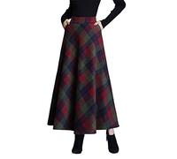 BiilyLi Jupe Longue Femme Hiver Élégant Haute Taille Laine A-Ligne Taille élastique Jupe Plissée Maxi Skirt Vert XXL