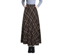 BiilyLi Jupe Longue Femme Hiver Élégant Haute Taille Laine A-Ligne Taille élastique Jupe Plissée Maxi Skirt 8076 Vert XXL