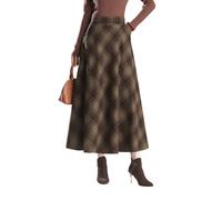 BiilyLi Jupe Longue Femme Hiver Élégant Haute Taille Laine A-Ligne Taille élastique Jupe Plissée Maxi Skirt 8074 Kaki L
