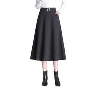 BiilyLi Jupe Longue Femme Hiver Élégant Haute Taille Laine Midi Jupe A-Line Taille élastique Skirt Gris XXL