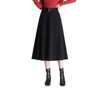 BiilyLi Jupe Longue Femme Hiver Élégant Haute Taille Laine Midi Jupe A-Line Taille élastique Skirt Noir XXL