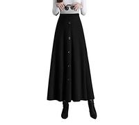BiilyLi Jupe Longue Femme Hiver Élégant Haute Taille Tricotée Maxi Skirt A-Ligne Taille élastique Plissée Jupe L