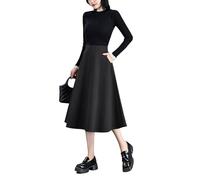 BiilyLi Jupe Longue Femme Hiver Élégant Laine Carreaux Haute Taille A-Ligne Midi Jupes Casual Skirt Gris foncé -L(Taille élastique: 78 cm)