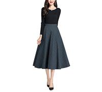 BiilyLi Jupe Longue Femme Hiver Élégant Laine Carreaux Haute Taille A-Ligne Midi Jupes Casual Skirt Gris-Bleu -S(Taille élastique: 66 cm)