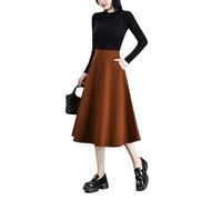 BiilyLi Jupe Longue Femme Hiver Élégant Laine Carreaux Haute Taille A-Ligne Midi Jupes Casual Skirt Kaki -L(Taille élastique: 78 cm)