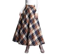 BiilyLi Jupe Longue Femme Hiver Laine Élégant Haute Taille A-Ligne Taille élastique Jupe Plissée Maxi Skirt Kaki S