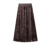 BiilyLi Jupe Longue Femme Hiver Velours Chaud Haute Taille Élégant Maxi Jupe Mode A-Line Midi Jupe Plissée Brown XXL
