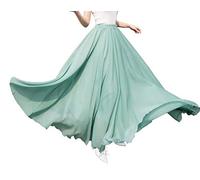BiilyLi Jupe Longue Mousseline Femme Élégante Taille élastique Plissée Maxi Jupe Festive Mariage Cocktail Jupe (M, Vert Clair 1)