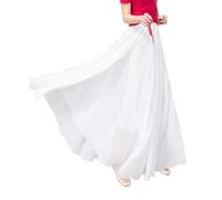 BiilyLi Jupe Longue Mousseline Femme Élégante Taille élastique Plissée Maxi Jupe Festive Mariage Cocktail Jupe (M, Blanc)