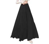 BiilyLi Jupe Longue Mousseline Femme Élégante Taille élastique Plissée Maxi Jupe Festive Mariage Cocktail Jupe (XL, Noir)