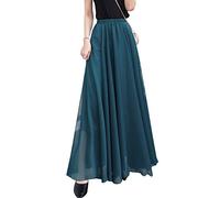 BiilyLi Jupe Longue Mousseline Femme Élégante Taille élastique Plissée Maxi Jupe Festive Mariage Cocktail Jupe (L, Vert foncé)