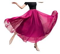 BiilyLi Jupe Longue Mousseline Femme Élégante Taille élastique Plissée Maxi Jupe Festive Mariage Cocktail Jupe (XL, Rose Rouge)