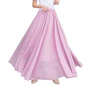 BiilyLi Jupe Longue Mousseline Femme Élégante Taille élastique Plissée Maxi Jupe Festive Mariage Cocktail Jupe (M, Rose 1)